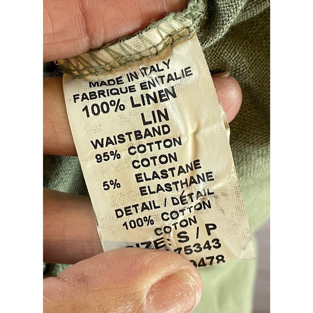 Bellambra Green Linen Wide Leg Pants Small Stretch Waist Tie Front Boho Lounge - Picture 5 of 5